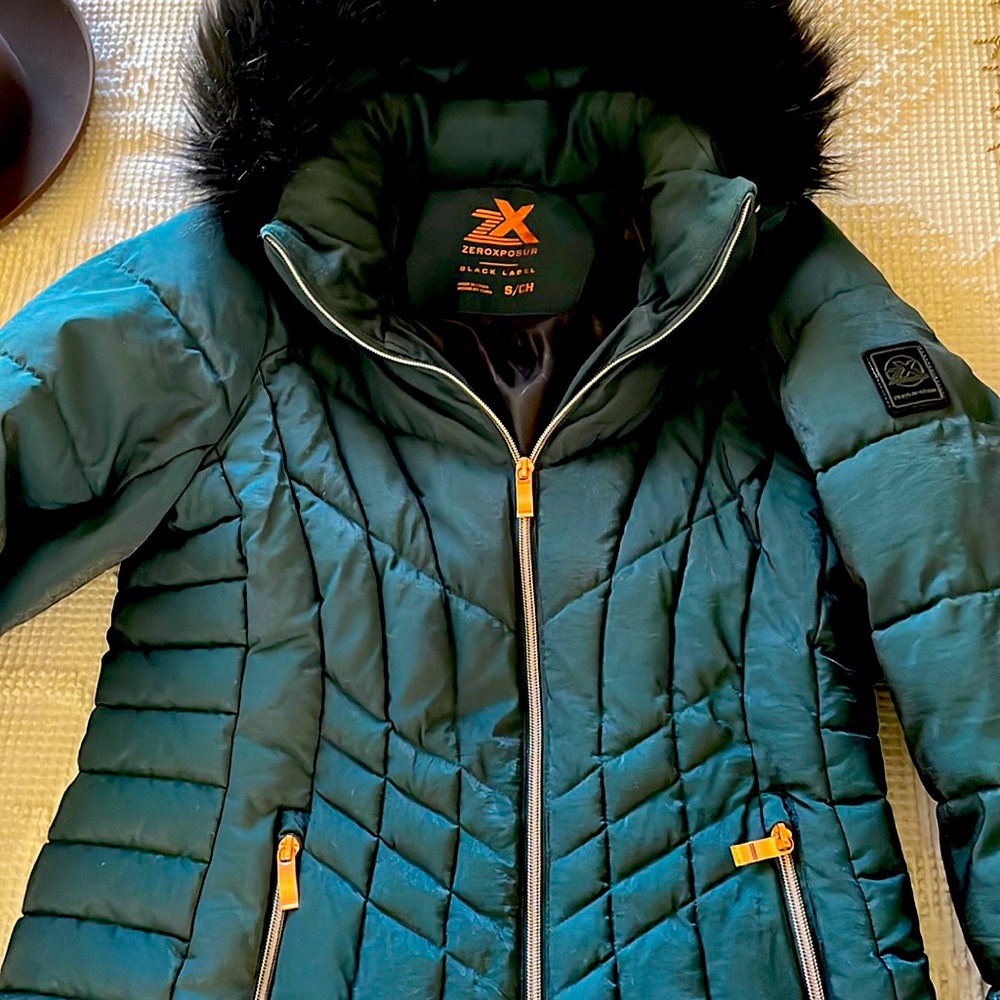 ZeroXPosur Black Labrl Woman’s Winter Jacket with Faux Fur around Hooded Flared
